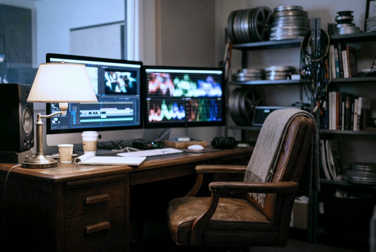 Editor-Suite mit Multi-Monitor-Setup für die Postproduktion